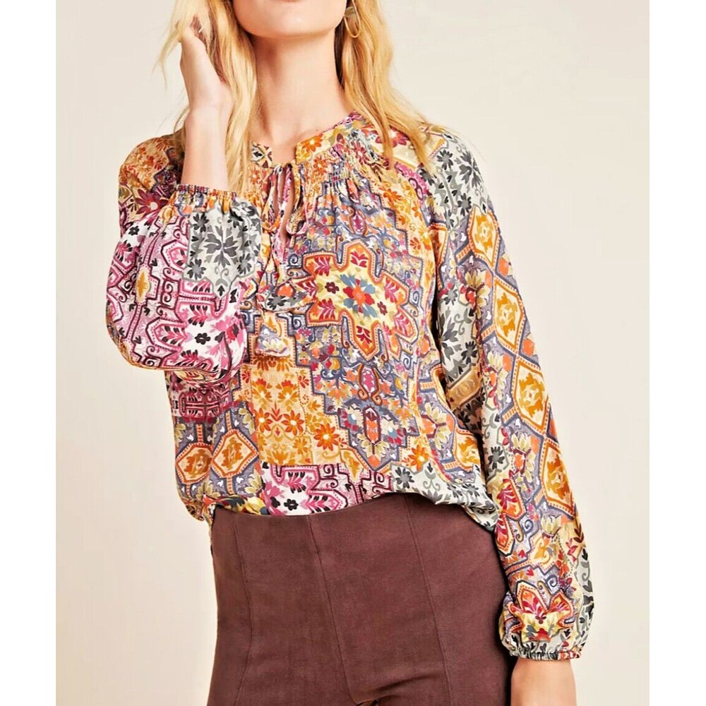 KACHEL X ANTHROPOLOGIE Ambrosia Peasant Blouse Sz 2 Multicolor Pullover Boho